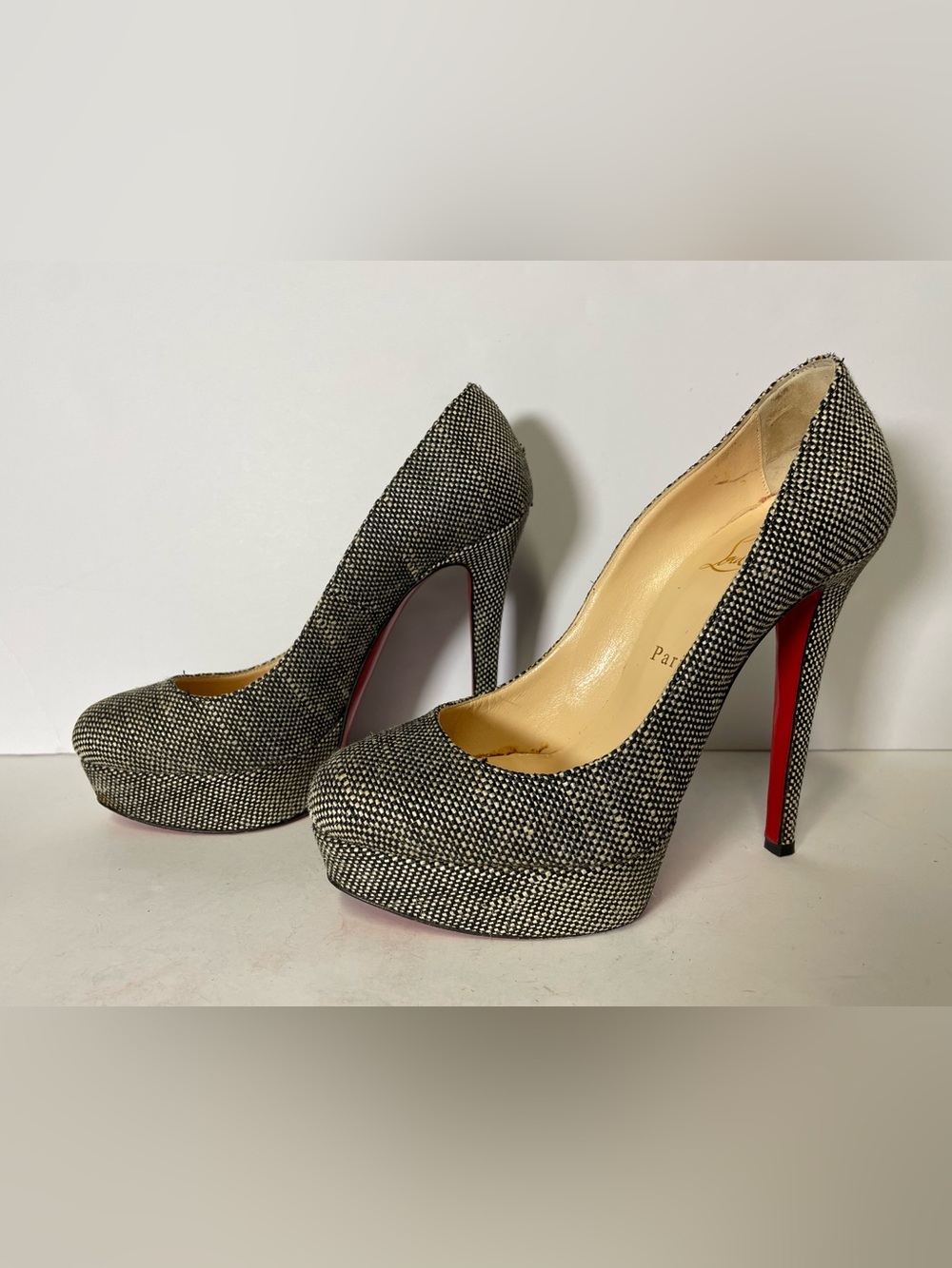 Christian Louboutin Bianca 140 Tweed Platform Pumps heels 38/7.5